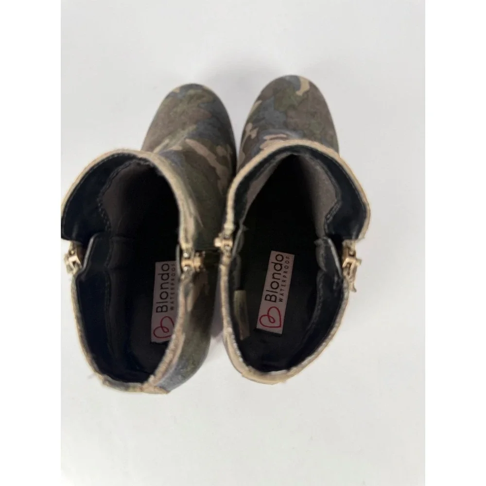 Blondo Waterproof Camo Suede Ankle Boots Green‎ Brown B5859 7.5M